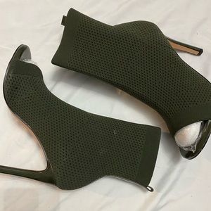 Women's Green Knitty Open Toe Stiletto Heel Knit Bootie